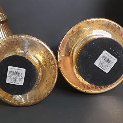 LOT 185B: Set of 3 Golden Mercury Glass Style Trees & Wooden Gift Decoration