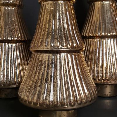 LOT 185B: Set of 3 Golden Mercury Glass Style Trees & Wooden Gift Decoration