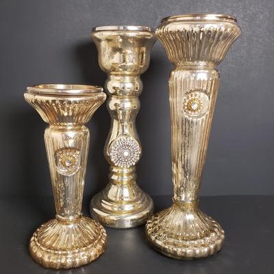 LOT 186B: Decorative Candle Assortment; Large Selection of Candle Rings, Mercury Glass Candle Holders, Lots of Electric Tea Lights &...