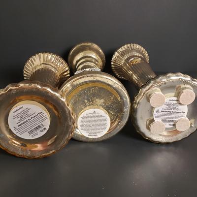 LOT 186B: Decorative Candle Assortment; Large Selection of Candle Rings, Mercury Glass Candle Holders, Lots of Electric Tea Lights &...