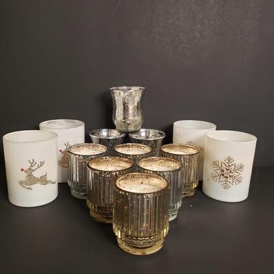 LOT 186B: Decorative Candle Assortment; Large Selection of Candle Rings, Mercury Glass Candle Holders, Lots of Electric Tea Lights &...