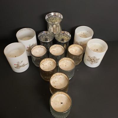 LOT 186B: Decorative Candle Assortment; Large Selection of Candle Rings, Mercury Glass Candle Holders, Lots of Electric Tea Lights &...
