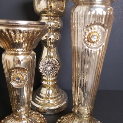 LOT 186B: Decorative Candle Assortment; Large Selection of Candle Rings, Mercury Glass Candle Holders, Lots of Electric Tea Lights &...