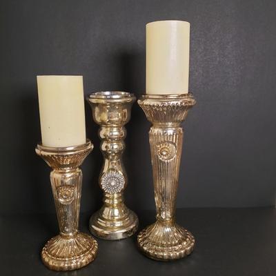 LOT 186B: Decorative Candle Assortment; Large Selection of Candle Rings, Mercury Glass Candle Holders, Lots of Electric Tea Lights &...