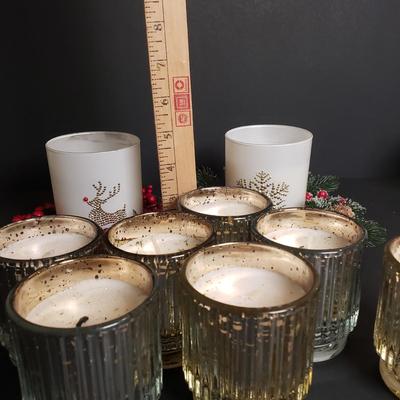 LOT 186B: Decorative Candle Assortment; Large Selection of Candle Rings, Mercury Glass Candle Holders, Lots of Electric Tea Lights &...