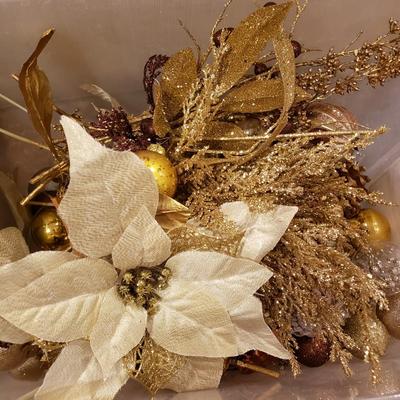 LOT 187B: Bins of Assorted Holiday Decor; Ornaments, Berries, Florals & More