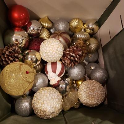 LOT 187B: Bins of Assorted Holiday Decor; Ornaments, Berries, Florals & More