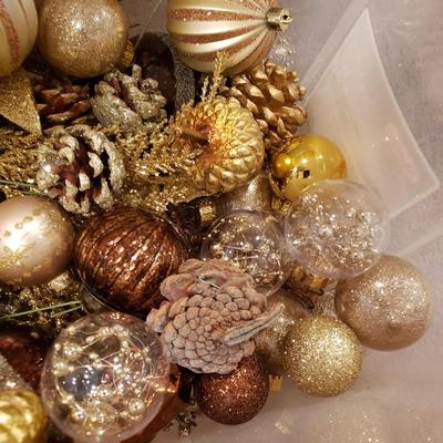 LOT 187B: Bins of Assorted Holiday Decor; Ornaments, Berries, Florals & More