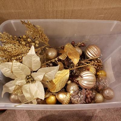 LOT 187B: Bins of Assorted Holiday Decor; Ornaments, Berries, Florals & More