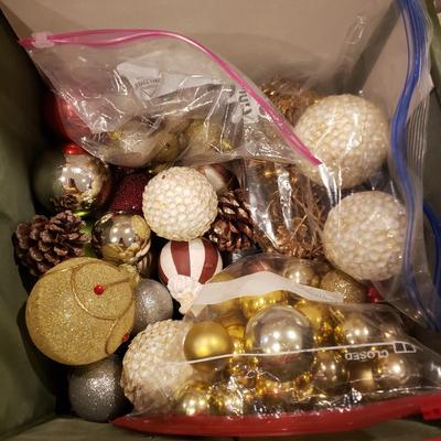 LOT 187B: Bins of Assorted Holiday Decor; Ornaments, Berries, Florals & More