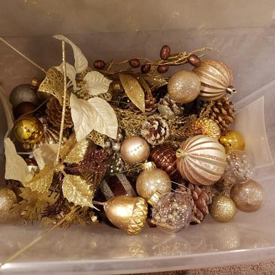 LOT 187B: Bins of Assorted Holiday Decor; Ornaments, Berries, Florals & More