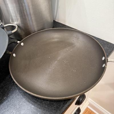 LOT 249K: Bodum Wok, Stainless Steel Stock Pot, Enamel Meat Dish & More