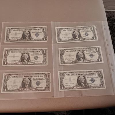6 SILVER CERTIFICATE DOLLAR BILLS