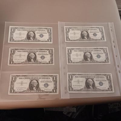 6 SILVER CERTIFICATE DOLLAR BILLS