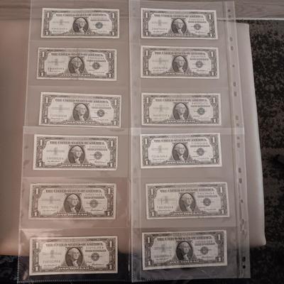 12 SILVER CERTIFICATE DOLLAR BILLS