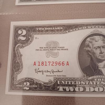 2 PAIRS OF SEQUENTIAL RED SEAL $2 DOLLAR BILLS