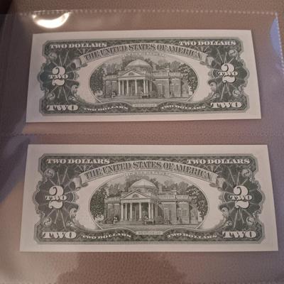 2 PAIRS OF SEQUENTIAL RED SEAL $2 DOLLAR BILLS