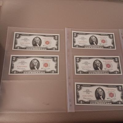 2 PAIRS OF SEQUENTIAL RED SEAL $2 DOLLAR BILLS