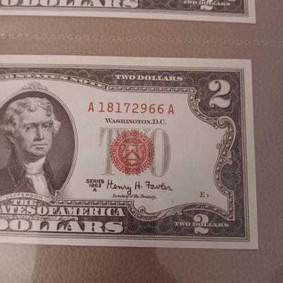 2 PAIRS OF SEQUENTIAL RED SEAL $2 DOLLAR BILLS