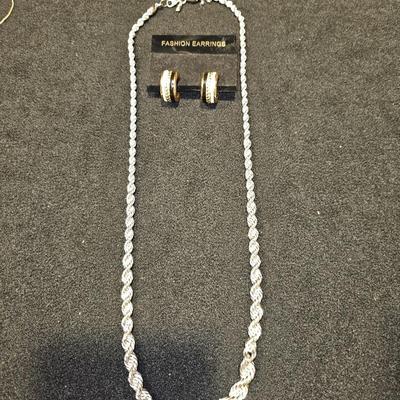 Monet Jewelry Set Earrings and Silver Necklace | Signed Monet
