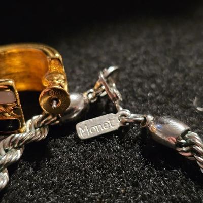 Monet Jewelry Set Earrings and Silver Necklace | Signed Monet