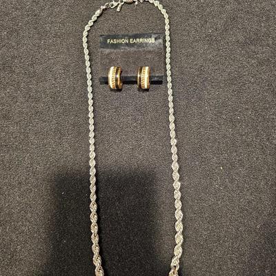 Monet Jewelry Set Earrings and Silver Necklace | Signed Monet