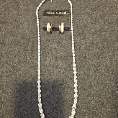 Monet Jewelry Set Earrings and Silver Necklace | Signed Monet