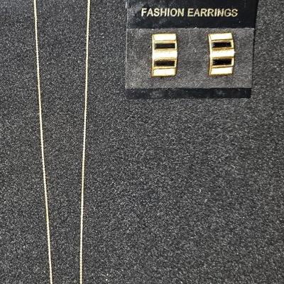 Trifari Black Lucite Necklace and Swarovski SAL Gold and Diamond Earrings
