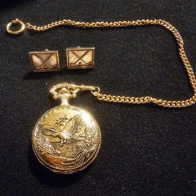 Black Hills Gold Rushmore Pocket Watch | Mother of Pearl Golf Cufflinks
