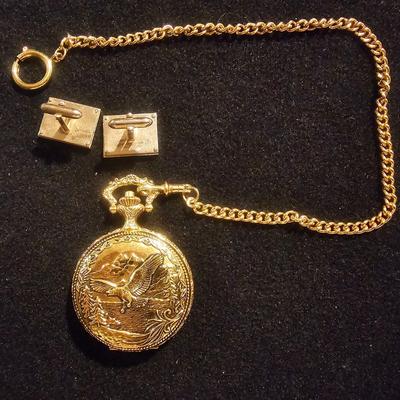 Black Hills Gold Rushmore Pocket Watch | Mother of Pearl Golf Cufflinks
