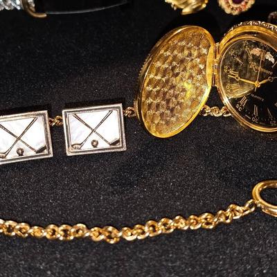 Black Hills Gold Rushmore Pocket Watch | Mother of Pearl Golf Cufflinks