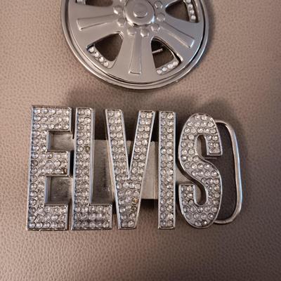 RHINESTONE LIKE ELVIS AND WHEEL BELT BUCKLES