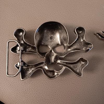 3D SKULL AND FLAME AND CROSS BIKER BELT BUCKLES