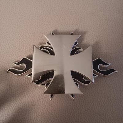 3D SKULL AND FLAME AND CROSS BIKER BELT BUCKLES