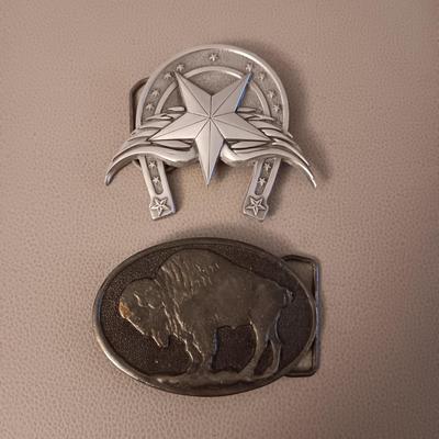 2 WESTERN THEMED BELT BUCKLES