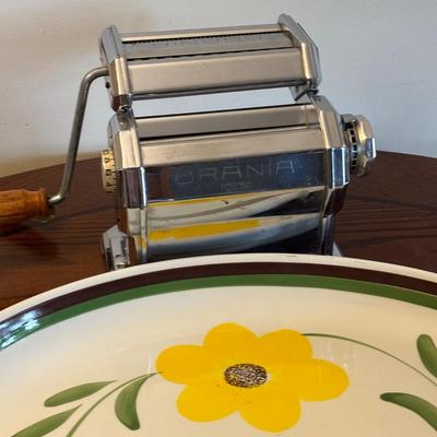 LOT 82: Urania Mod 150 Pasta Maker & Large Floral Ceramic Serving Bowls
