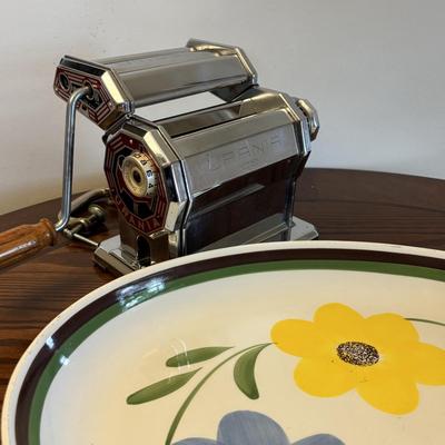 LOT 82: Urania Mod 150 Pasta Maker & Large Floral Ceramic Serving Bowls