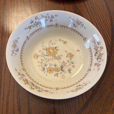 LOT 84: Mikasa Ivory China "Peony Rose" Various Pieces, Cystal Double Candle Sticks & Covered Candle Dish