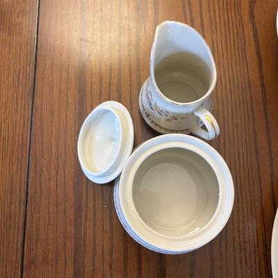 LOT 84: Mikasa Ivory China "Peony Rose" Various Pieces, Cystal Double Candle Sticks & Covered Candle Dish