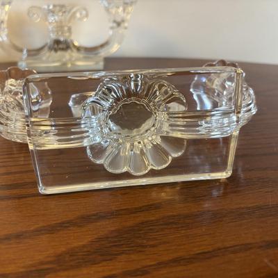 LOT 84: Mikasa Ivory China "Peony Rose" Various Pieces, Cystal Double Candle Sticks & Covered Candle Dish