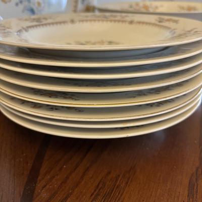 LOT 84: Mikasa Ivory China "Peony Rose" Various Pieces, Cystal Double Candle Sticks & Covered Candle Dish