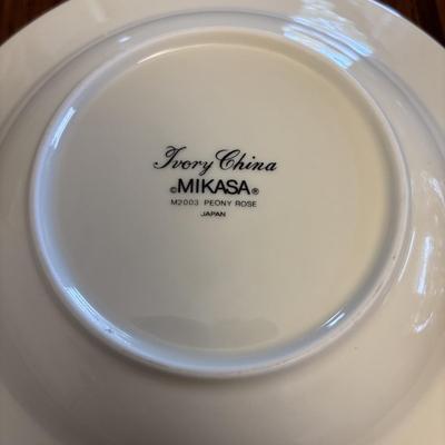 LOT 84: Mikasa Ivory China "Peony Rose" Various Pieces, Cystal Double Candle Sticks & Covered Candle Dish