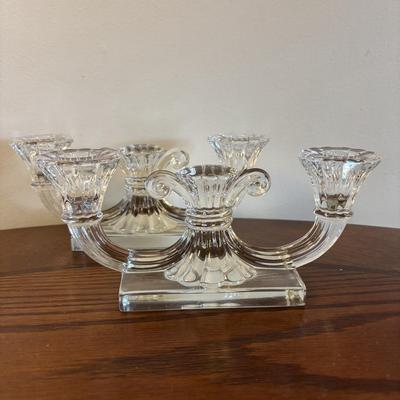 LOT 84: Mikasa Ivory China "Peony Rose" Various Pieces, Cystal Double Candle Sticks & Covered Candle Dish