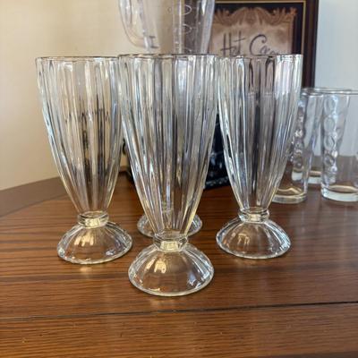 LOT 85: Oster Blender, Hand-Painted Mug,Polka Dot Beverage Glasses, Fountain ware Soda Glasses & More