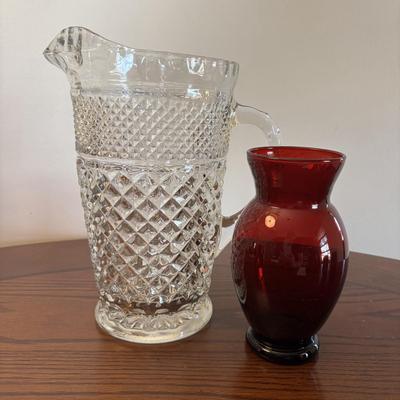 LOT 86: Vintage Anchor Hocking Ruby Red Beverage Glasses, 3-Different Sizes 4 each, Achor Hocking Wexford Pattern Pitcher and a Ruby Red...