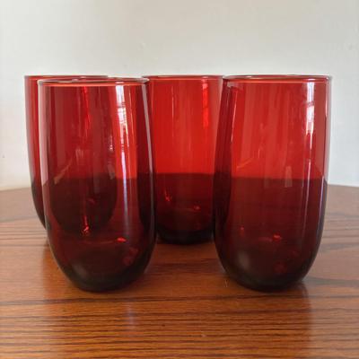 LOT 86: Vintage Anchor Hocking Ruby Red Beverage Glasses, 3-Different Sizes 4 each, Achor Hocking Wexford Pattern Pitcher and a Ruby Red...