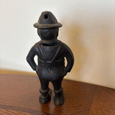 LOT 89: Cast Iron "Give Me a Penny" Bank, Vintage Hurricane/Oil Lamp, Indoor/Outdoor Thermometer & More