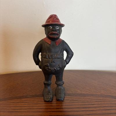 LOT 89: Cast Iron "Give Me a Penny" Bank, Vintage Hurricane/Oil Lamp, Indoor/Outdoor Thermometer & More