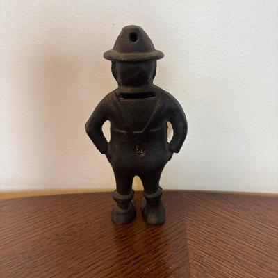 LOT 89: Cast Iron "Give Me a Penny" Bank, Vintage Hurricane/Oil Lamp, Indoor/Outdoor Thermometer & More