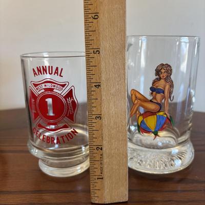 LOT 90: At the Beach Collection: a "Girly" Mug, Wildwood Glasses, Carved Wooden Sea Turtle & Framed Print of Nautilus Shell